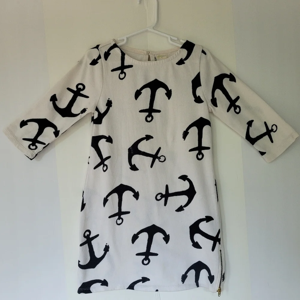 White Dress with Black Anchor Print